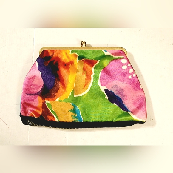 Tropical Floral clutch coin purse, makeup bag other end is zipper pouch - Picture 5 of 7